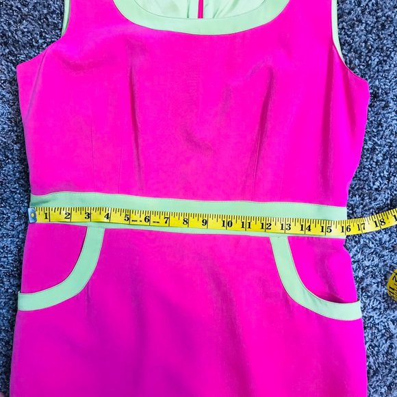 Vintage Michelle Antonelli Pink and Green 100% Silk Scoop neck Sheath Dress - Picture 8 of 10